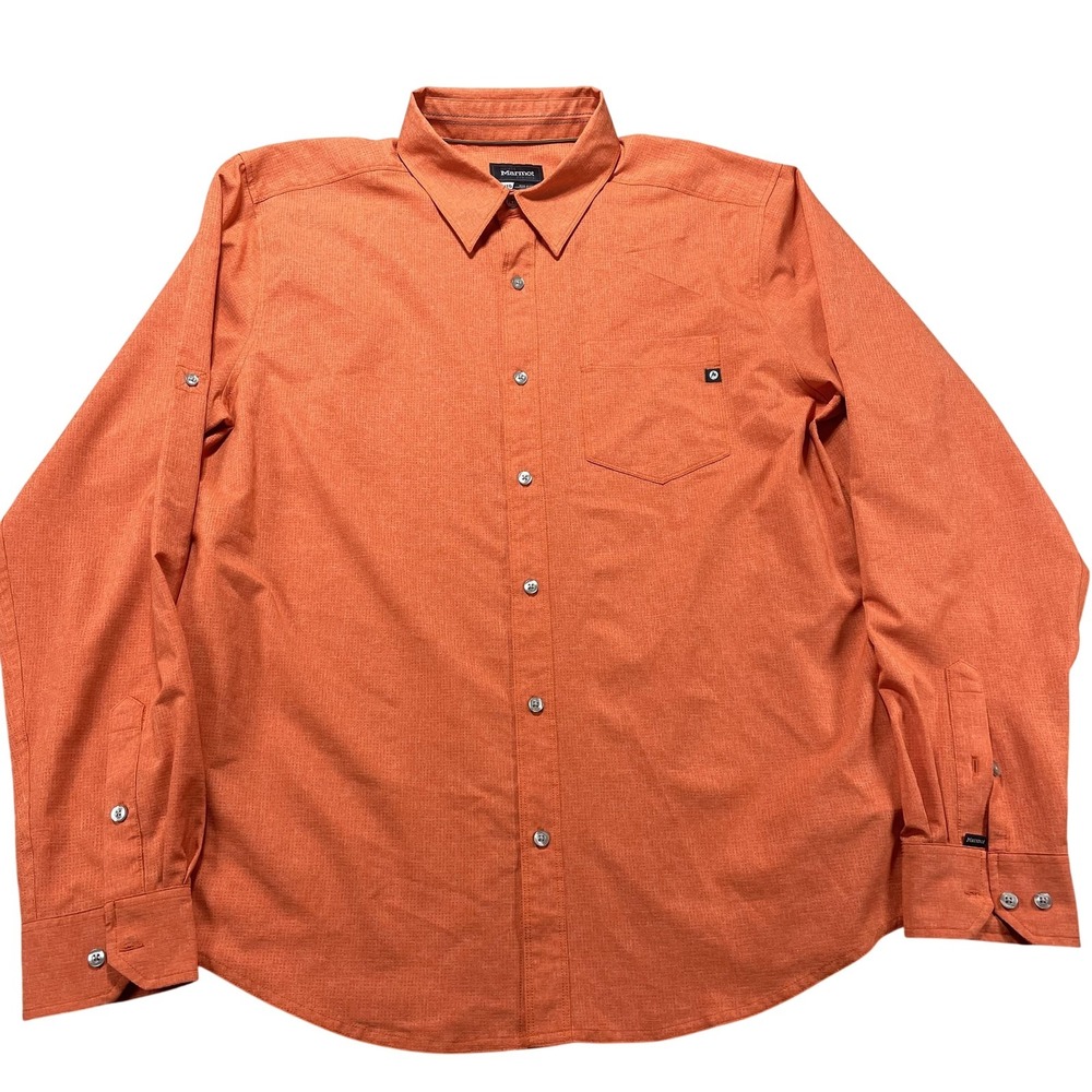 Marmot Shirt Mens XL Orange Solid Long Sleeve Button Front Outdoor Hiking